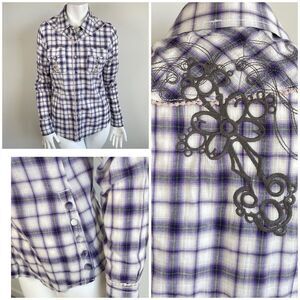 Roar Womens M Plaid Embroidered Western Rodeo Shirt Roll Tab Sleeves Cowgirl